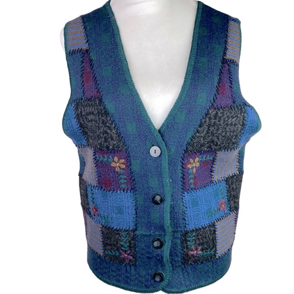 Vintage Express Tricot 100% wool patchwork vest XS - Picture 1 of 10
